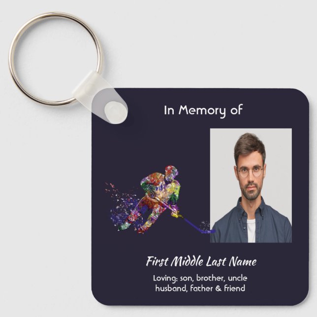 Christian Memorial Keepsake Hockey Player Sport Keychain (Front)