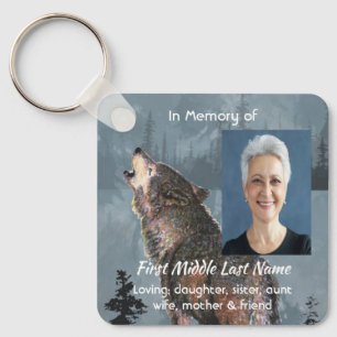 Christian Memorial Keepsake Howling Wolf Art Keychain