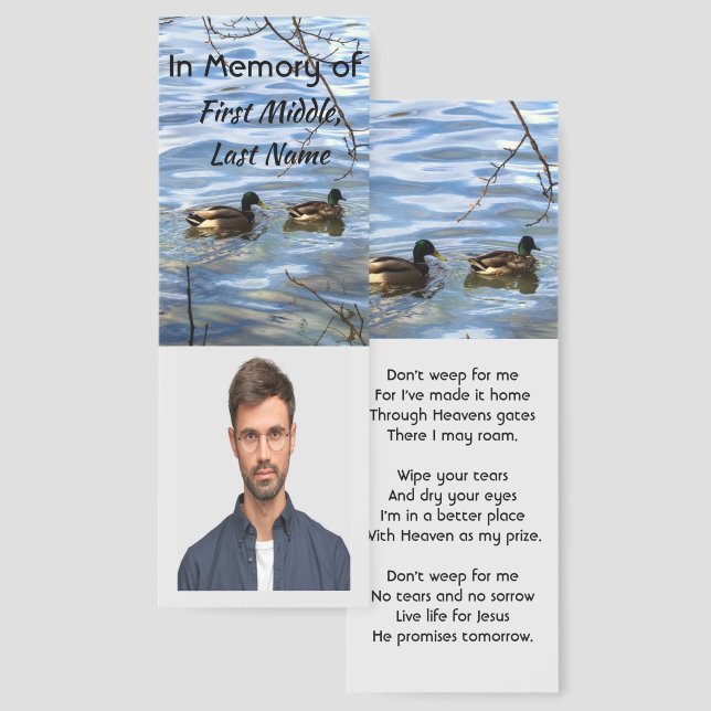 Christian Memorial Keepsake Lake Ducks Birds Bookmarks (Front & Back)