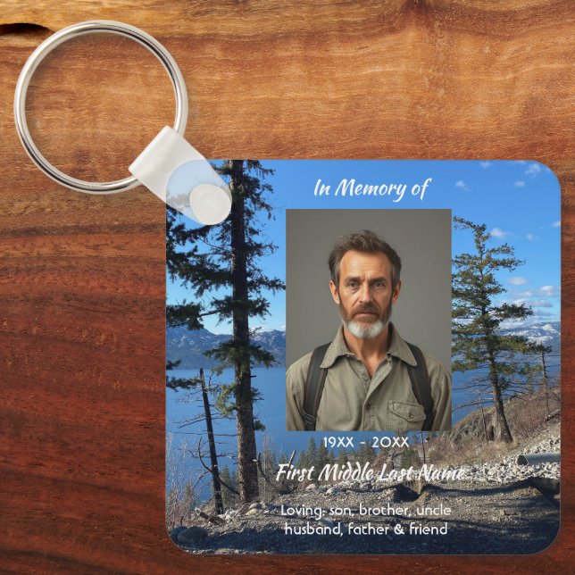Christian Memorial Keepsake Lake  Forest Trees Keychain (Front)