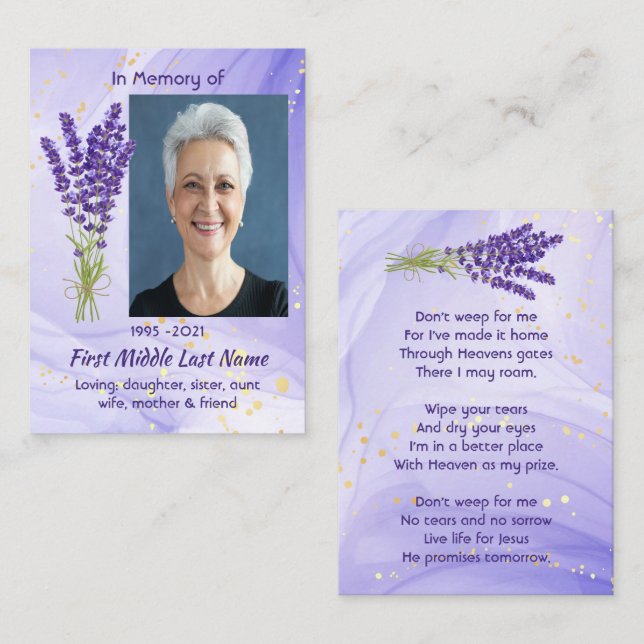 Christian Memorial Keepsake Lavender Garden Flower Business Card (Front/Back)