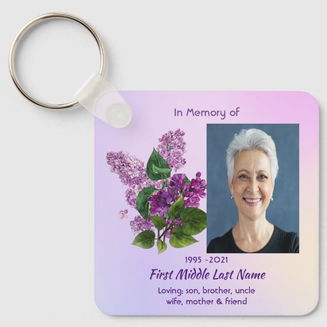 Christian Memorial Keepsake Lilac Garden Flower  Keychain (Front)