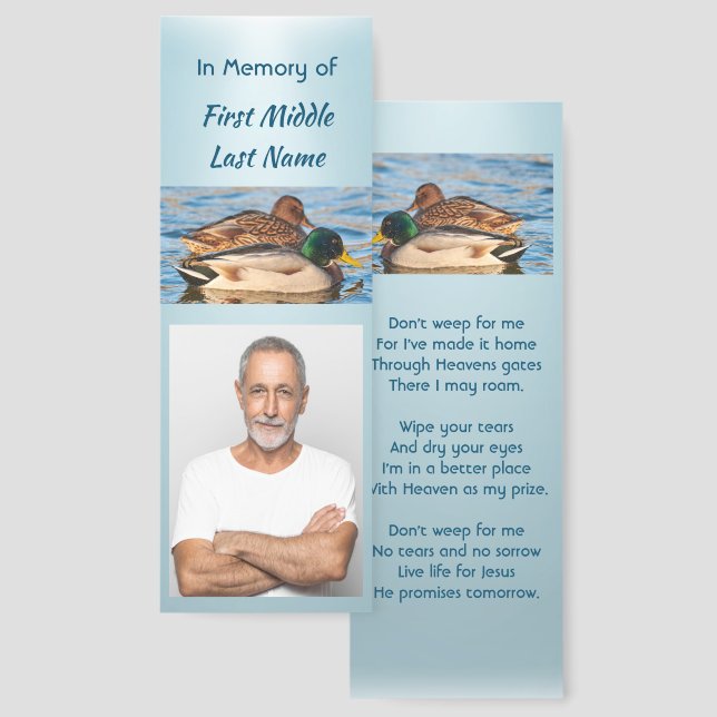Christian Memorial Keepsake Mallard Ducks Bird Bookmarks (Front & Back)