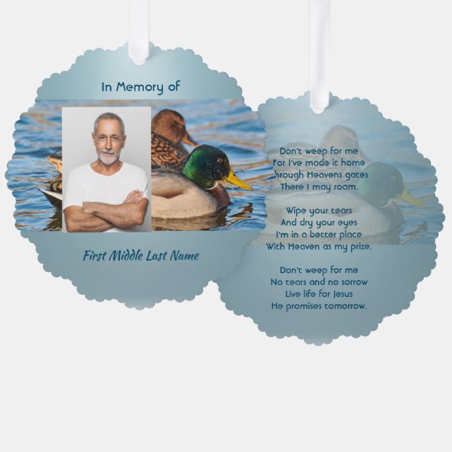 Christian Memorial Keepsake Mallard Ducks Bird Ornament Card (Front/Back)