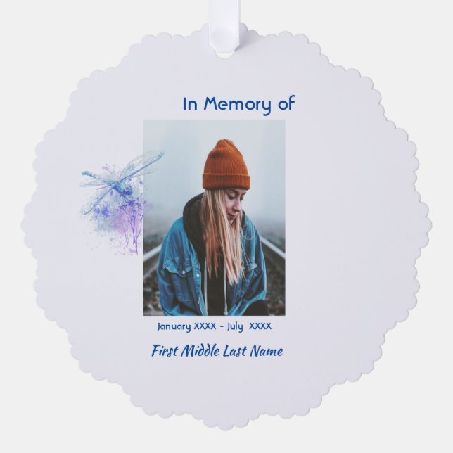 Christian Memorial Keepsake Memorial Dragonfly  Ornament Card (Front)