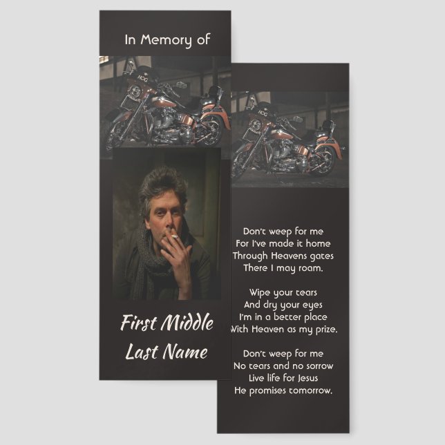Christian Memorial Keepsake Motorcycle Biker Bookmarks (Front & Back)