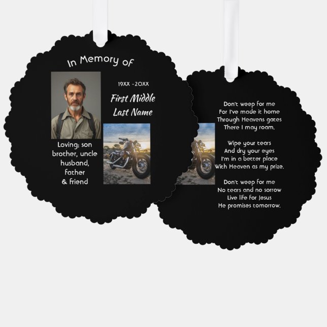 Christian Memorial Keepsake Motorcycle Chopper Ornament Card (Front/Back)