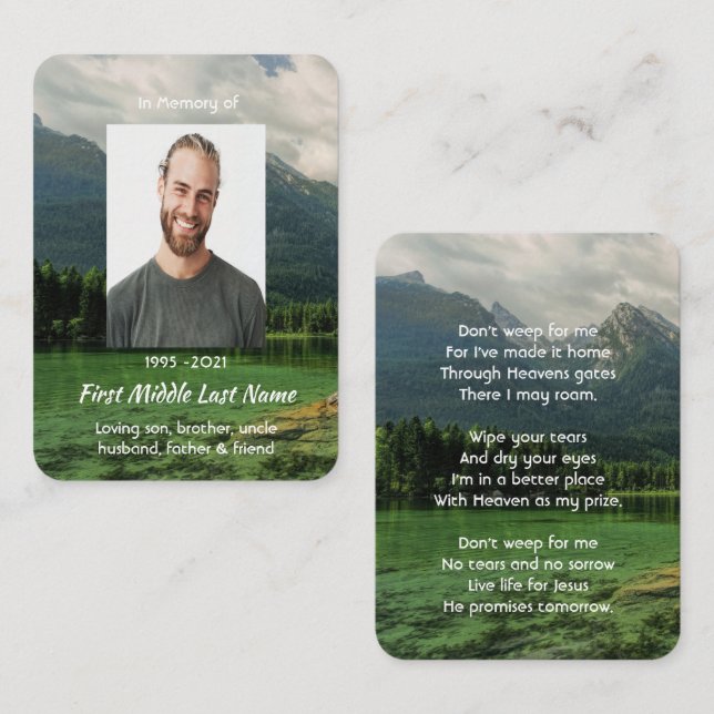 Christian Memorial Keepsake Mountain Lake  Business Card (Front/Back)