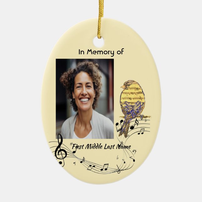 Christian Memorial Keepsake Music Bird Ceramic Ornament (Front)