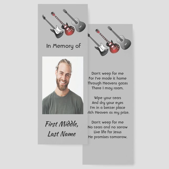 Christian Memorial Keepsake Musician Guitar Music  Bookmarks (Front & Back)