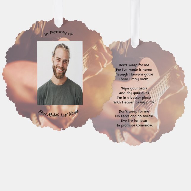 Christian Memorial Keepsake Musician Piano Guitar Ornament Card (Front/Back)