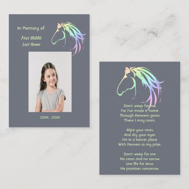 Christian Memorial Keepsake Pastel Horse Art Business Card (Front/Back)