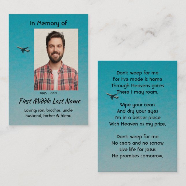 Christian Memorial Keepsake Pilot Airplane Flying Business Card (Front/Back)