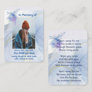 Christian Memorial Keepsake Prayer card Dragonfly