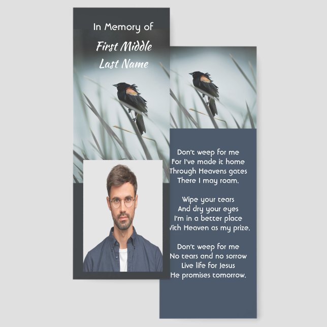 Christian Memorial Keepsake  Red-wing Blackbird Bookmarks (Front & Back)