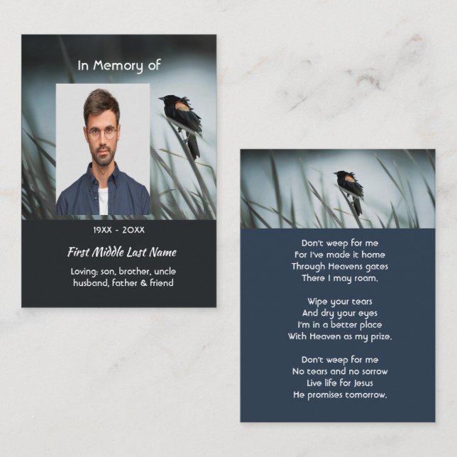 Christian Memorial Keepsake  Red-wing Blackbird Business Card (Front/Back)