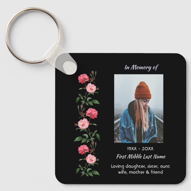Christian Memorial Keepsake  Roses Garden Flowers Keychain (Front)