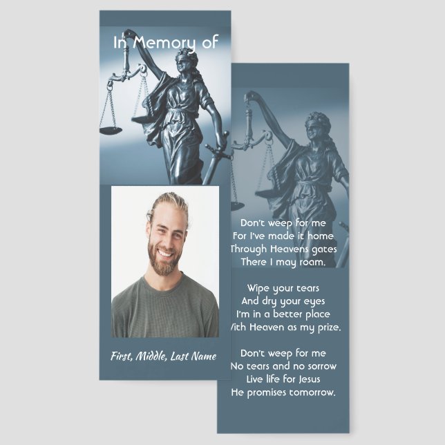 Christian Memorial Keepsake Scales Justice Law Bookmarks (Front & Back)