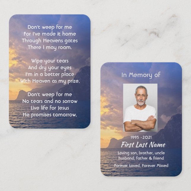 Christian Memorial Keepsake Sea Sky Cloud Island  Business Card (Front/Back)
