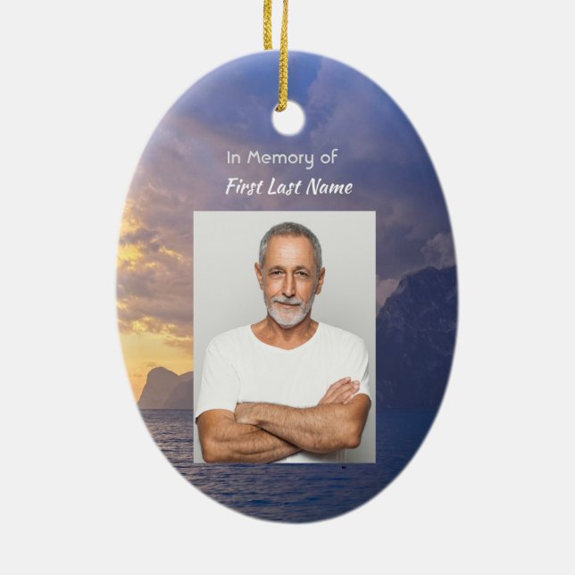 Christian Memorial Keepsake Sea Sky Cloud Island  Ceramic Ornament (Back)