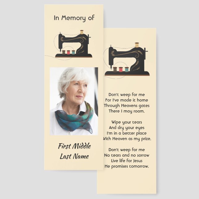 Christian Memorial Keepsake Seamstress  Bookmarks (Front & Back)