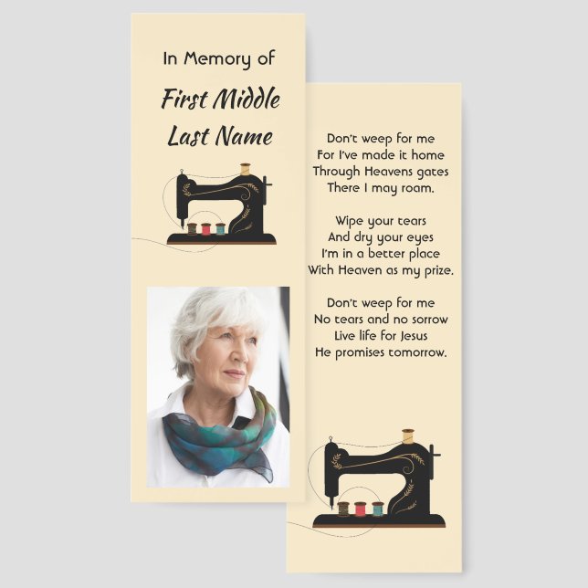 Christian Memorial Keepsake Seamstress Sewing  Bookmarks (Front & Back)