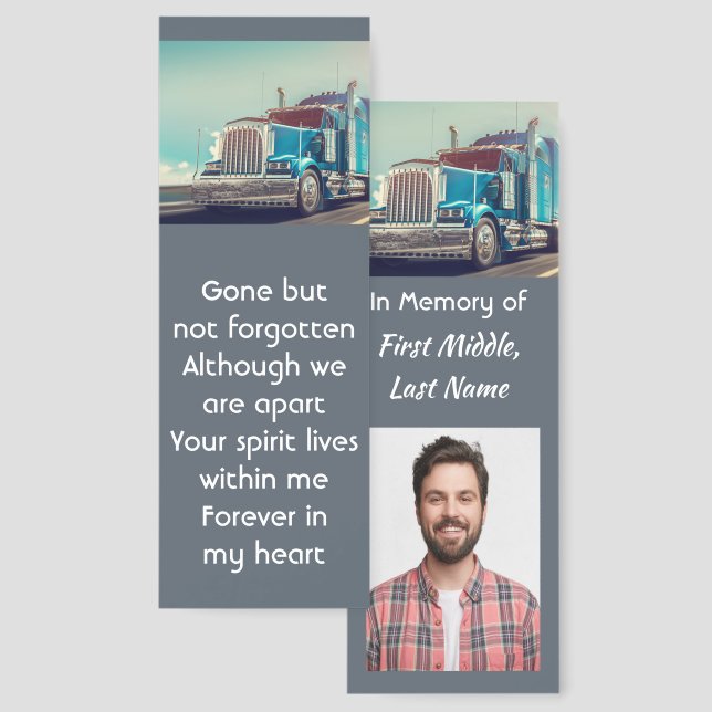 Christian Memorial Keepsake Semi Truck Trailer Bookmarks (Front & Back)