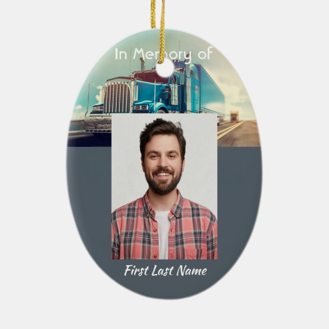 Christian Memorial Keepsake Semi Truck Trailer Ceramic Ornament (Back)