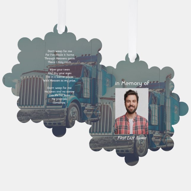 Christian Memorial Keepsake Semi Truck Trailer Ornament Card (Front/Back)
