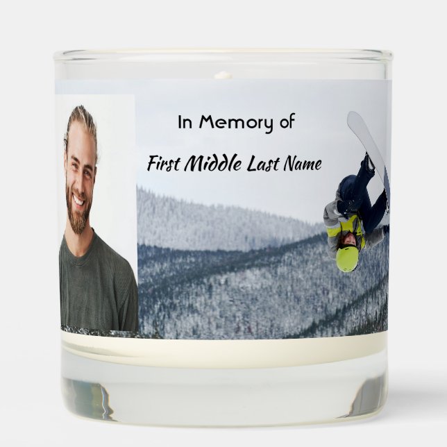 Christian Memorial Keepsake Snowboarding Winter Scented Candle (Front)