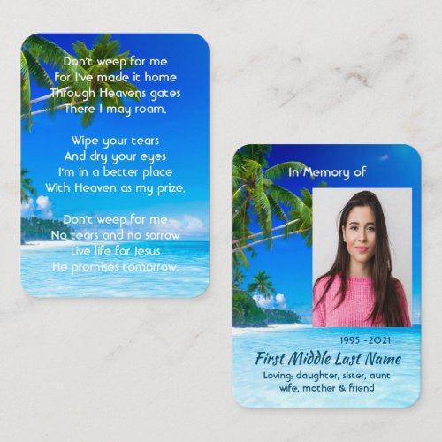Christian Memorial Keepsake Tropical Beach Exotic
