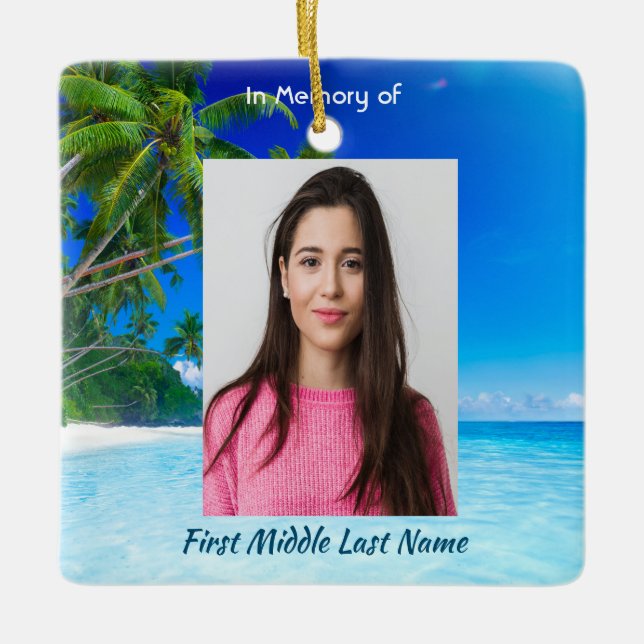 Christian Memorial Keepsake Tropical Beach Exotic Ceramic Ornament (Front)