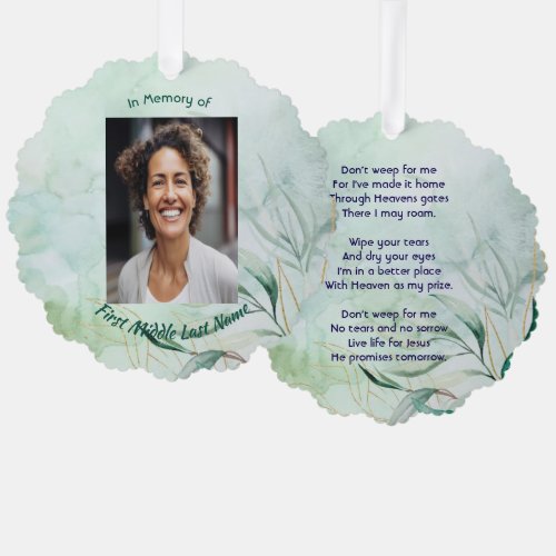 Christian Memorial Keepsake  Watercolor Foliage 