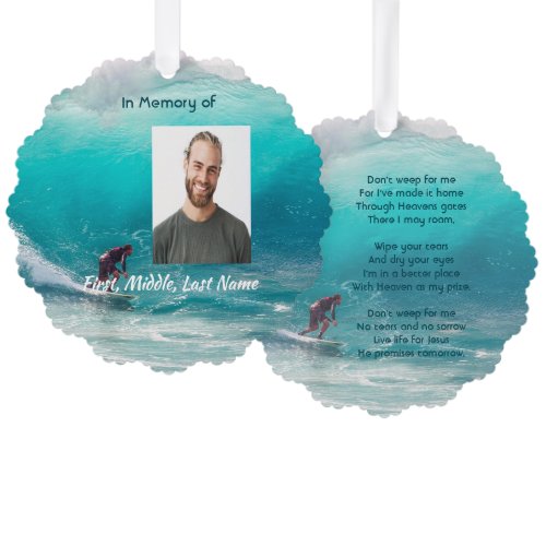 Christian Memorial Keepsake  Wave Surfer Water Ornament Card