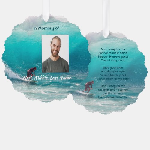 Christian Memorial Keepsake  Wave Surfer Water