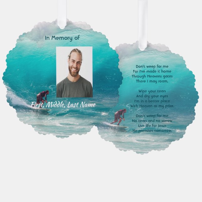 Christian Memorial Keepsake  Wave Surfer Water Ornament Card (Front/Back)