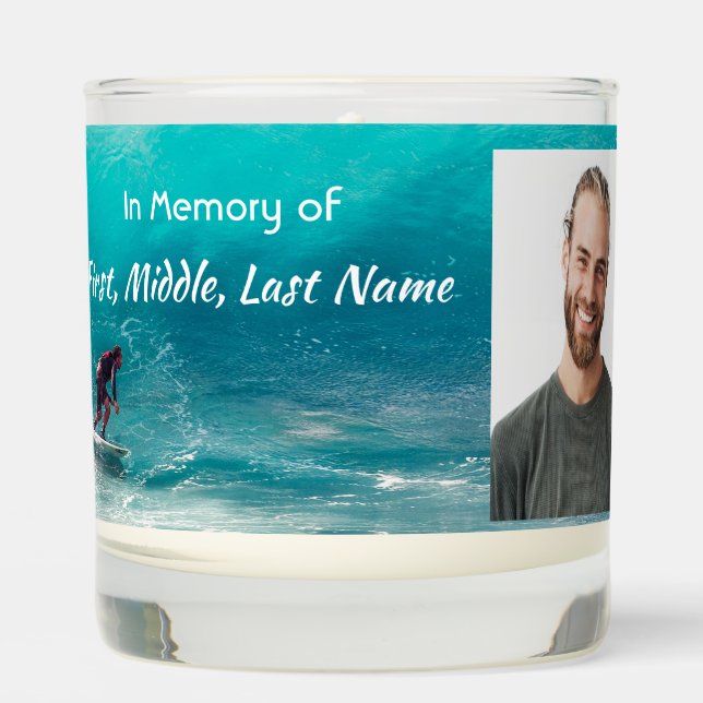 Christian Memorial Keepsake  Wave Surfer Water Scented Candle (Front)