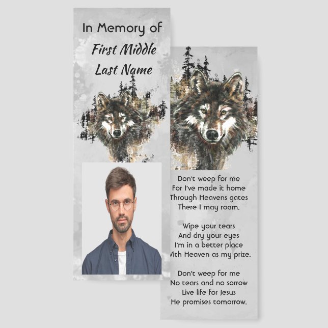 Christian Memorial Keepsake Wolf Wolves Animal art Bookmarks (Front & Back)