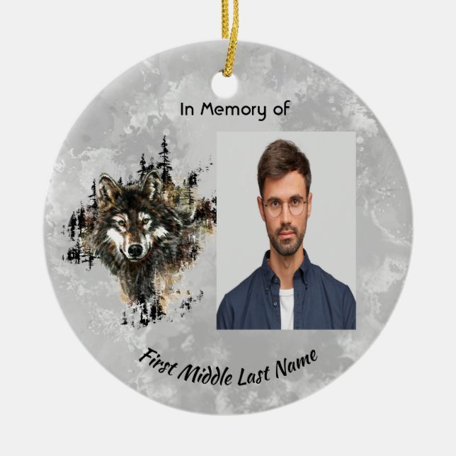 Christian Memorial Keepsake Wolf Wolves Animal art Ceramic Ornament (Front)