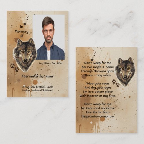 Christian Memorial Keepsake Wolf Wolves Animal