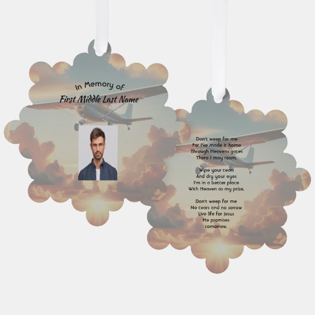 Christian Memorial Keepsakes Pilot Airplane Sunset Ornament Card (Front/Back)