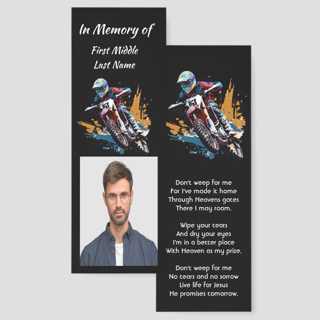 Christian Memorial Motocross Motorcycle Racing Bookmarks (Front & Back)
