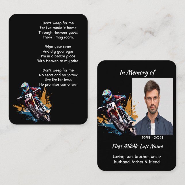 Christian Memorial  Motocross Motorcycle Racing  Business Card (Front/Back)