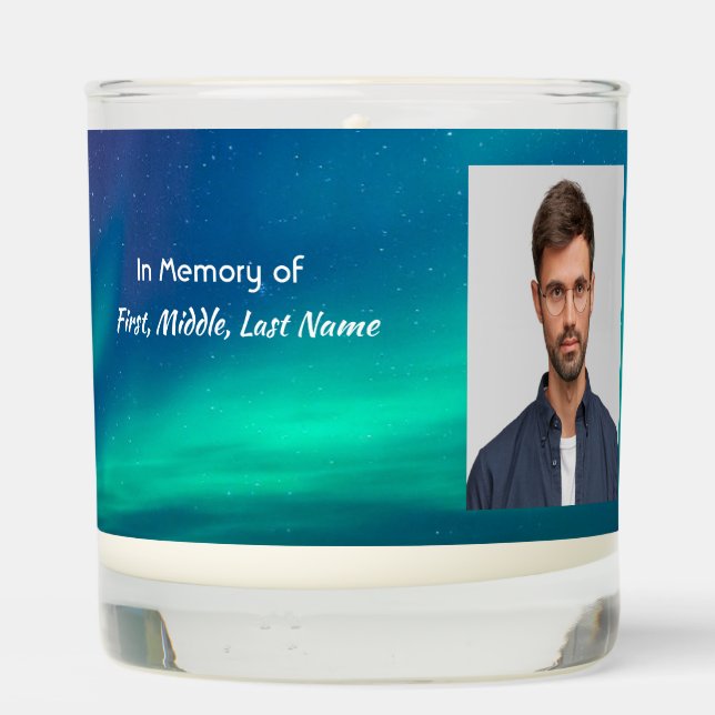 Christian Memorial Northern Lights Aurora Borealis Scented Candle (Back)