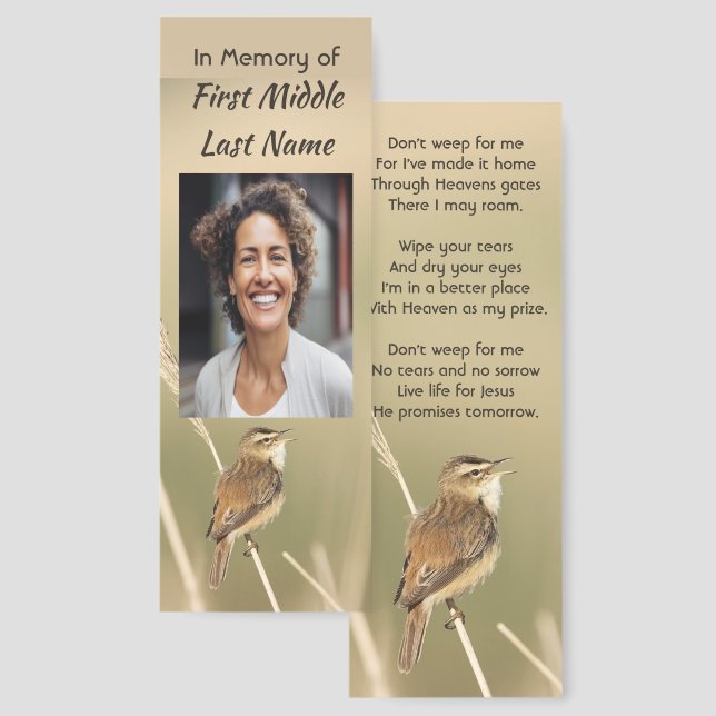 Christian Memorial Photo Bird Garden Nature Bookmarks (Front & Back)