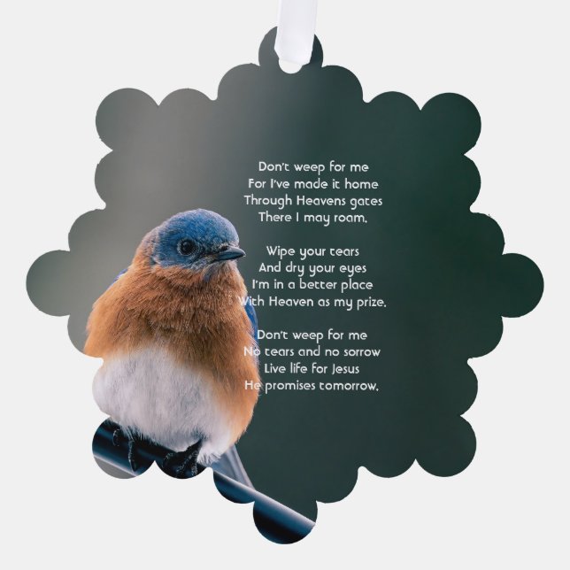 Christian Memorial Photo Bluebird Garden Bird  Ornament Card (Front)