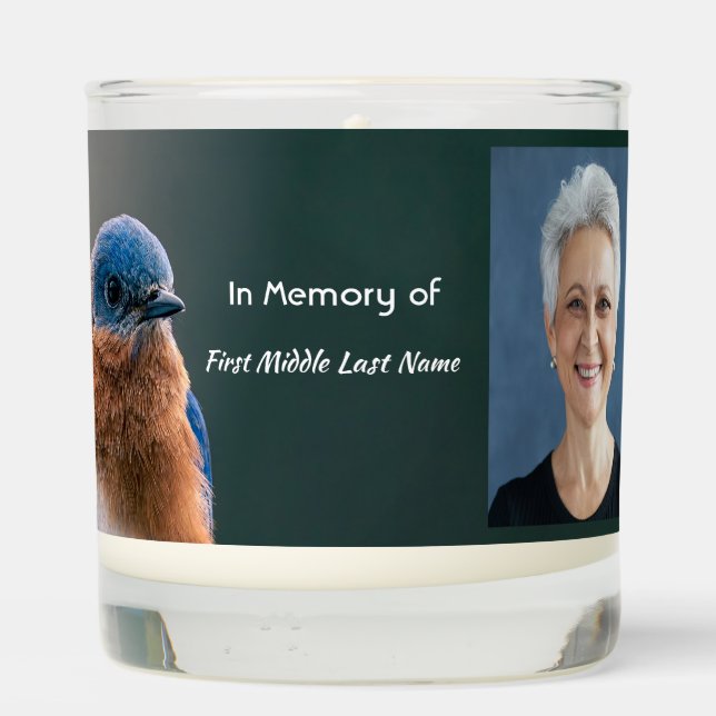Christian Memorial Photo Bluebird Garden Bird  Scented Candle (Back)