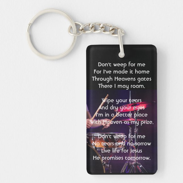 Christian Memorial Photo  Drummer Drums Band  Keychain (Front)