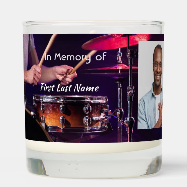 Christian Memorial Photo  Drummer Drums Band  Scented Candle (Back)