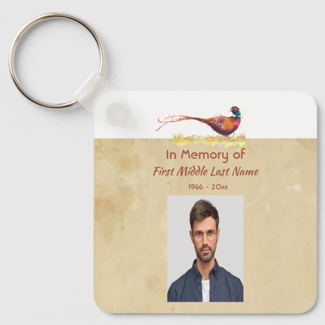Christian Memorial Photo Invite Pheasant Bird Art Keychain (Front)